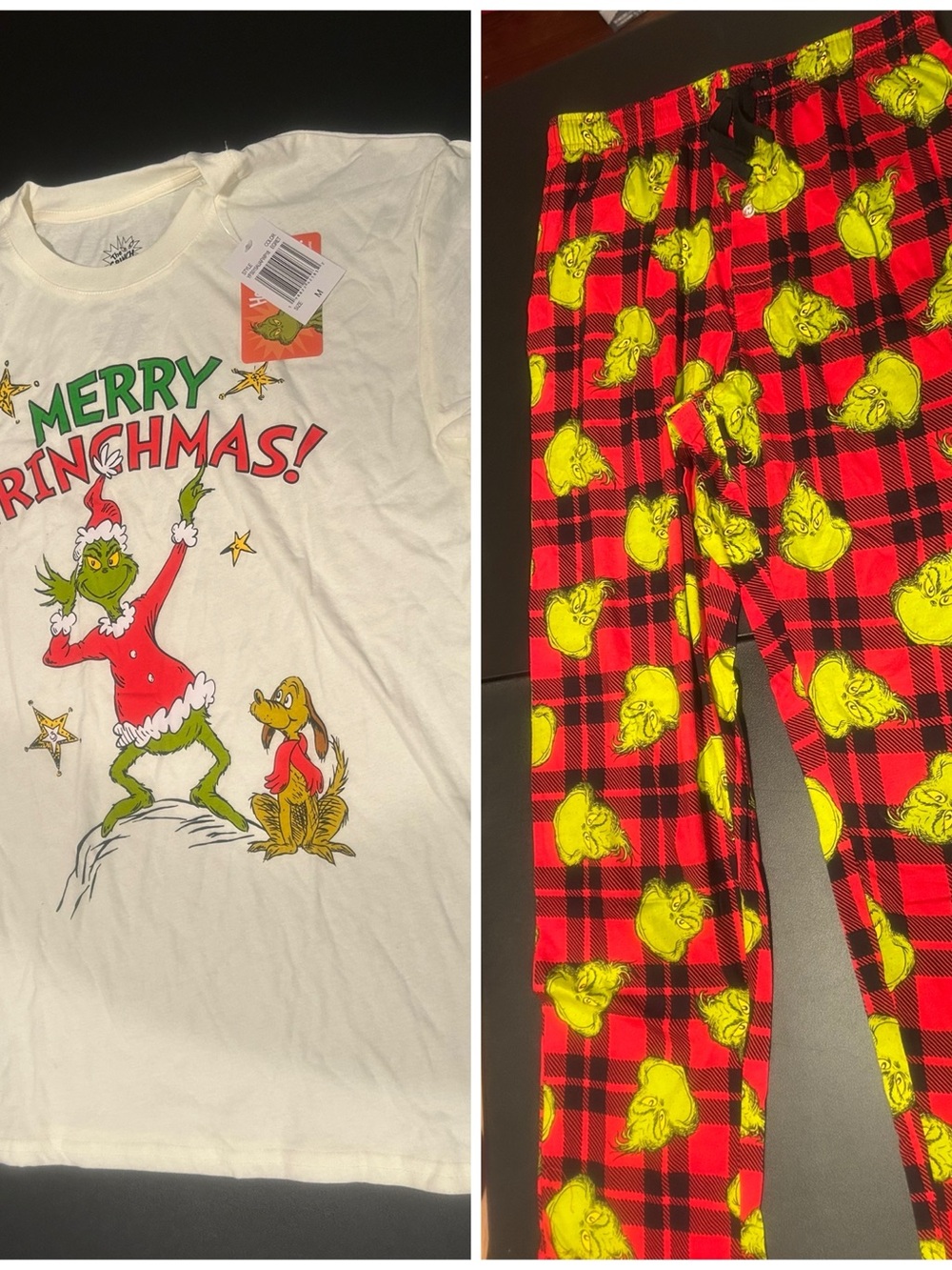 Dr. Seuss Pajama Set - White & Red Plaid with Green Grinch